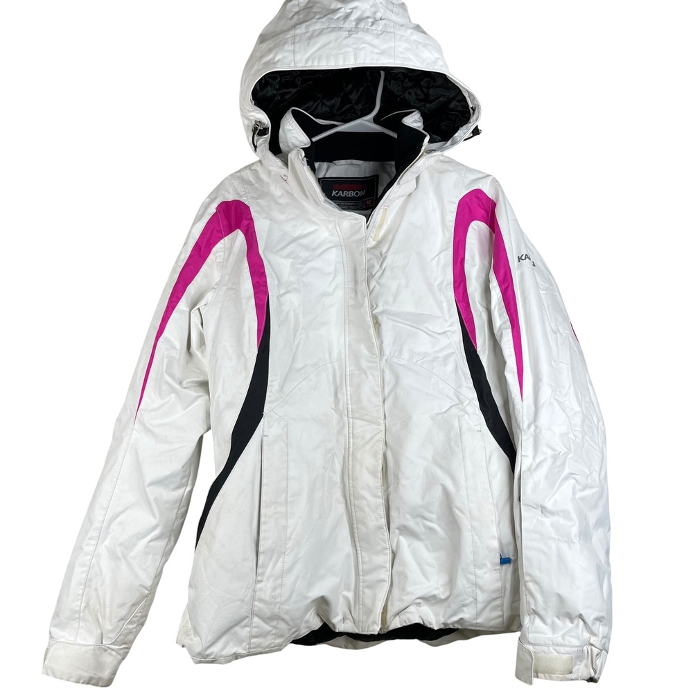 Karbon Ski Jacket Womens 12 White Pink Insulated Hooded Winter Coat Extreme Snow